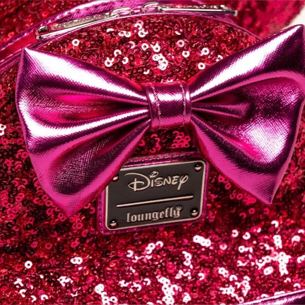 NWOT Loungefly Disney Adorable Sequined Magenta Pink Minnie Mouse Mini Backpack - Picture 5 of 16